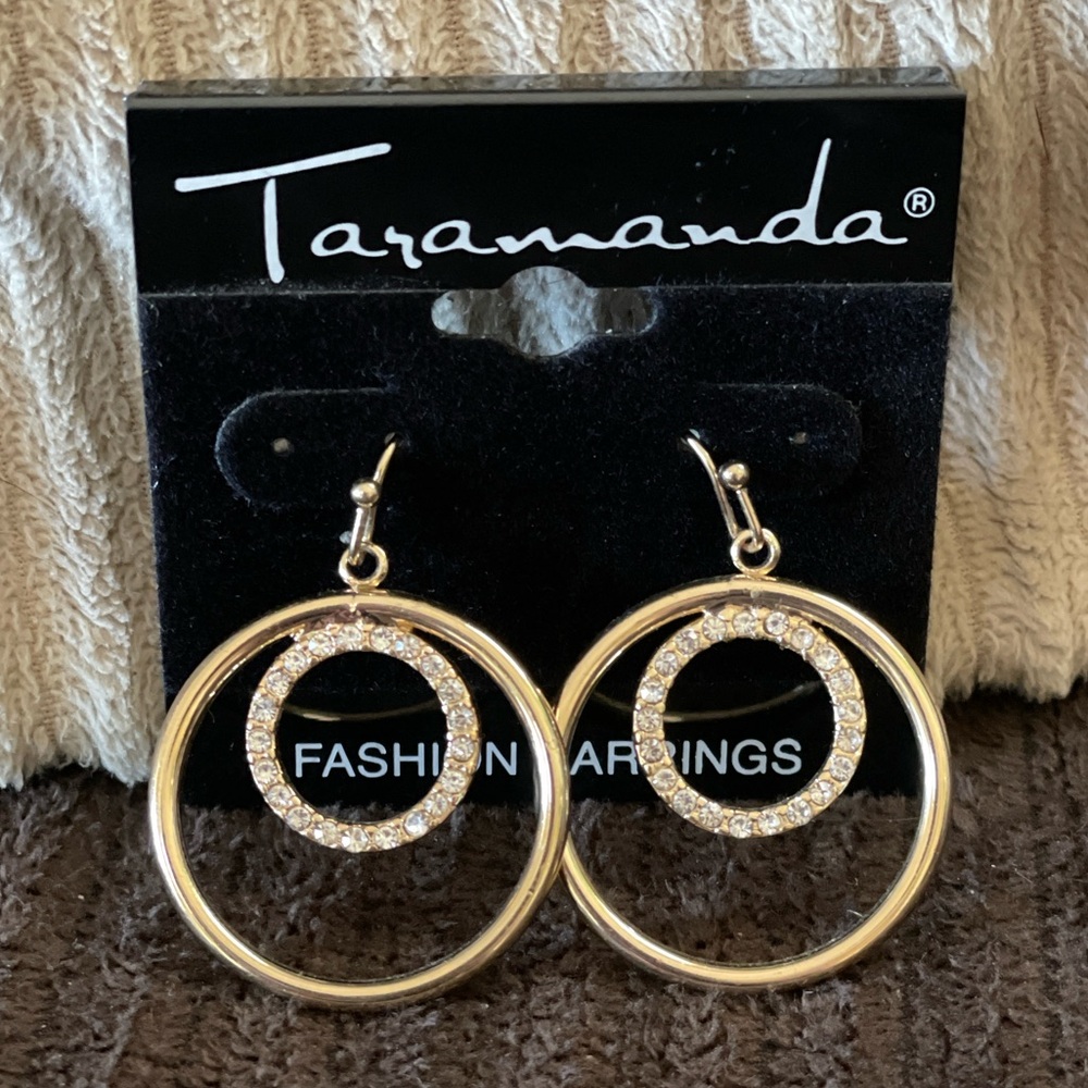 Gold and Sparkly Dangle Hoop Earrings — Taramanda - Picture 3 of 11